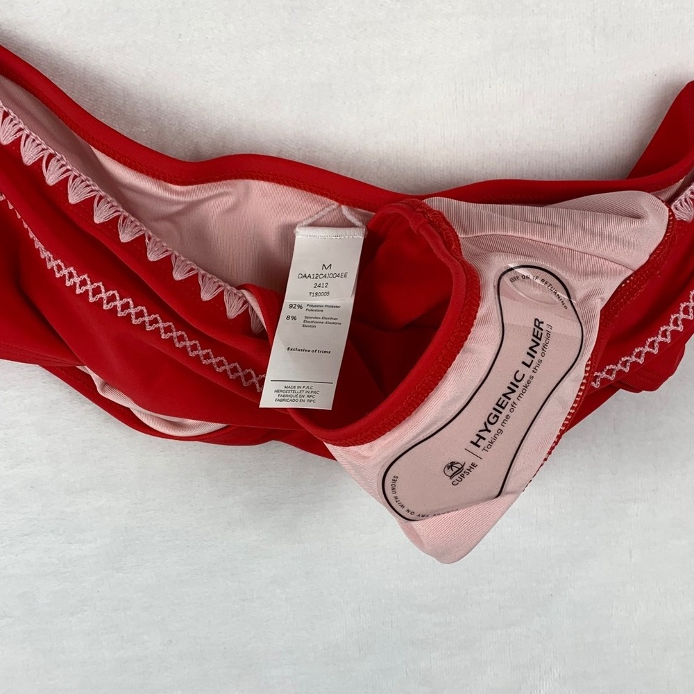 NWT Cupshe Red & White Embroidered High Waisted Tie Back Bikini Set Size Medium - Picture 3 of 7